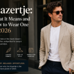 Blazertje fashion guide featuring a man wearing a light beige blazer over a white shirt, with text explaining what a blazertje means and how to wear one in 2026.