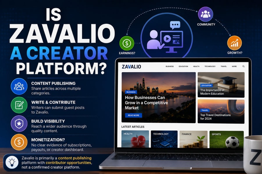 Is Zavalio a creator platform? Graphic comparing Zavalio's content publishing and contributor features with creator monetization tools.
